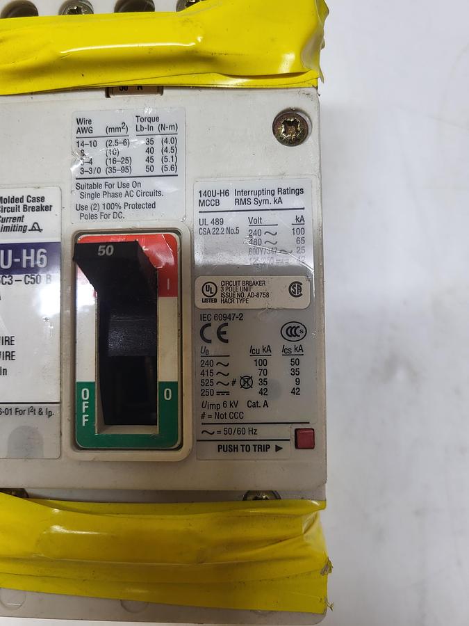 Used Allen-Bradley Molded Case Circuit Breaker 140U-H6C3-C50 B