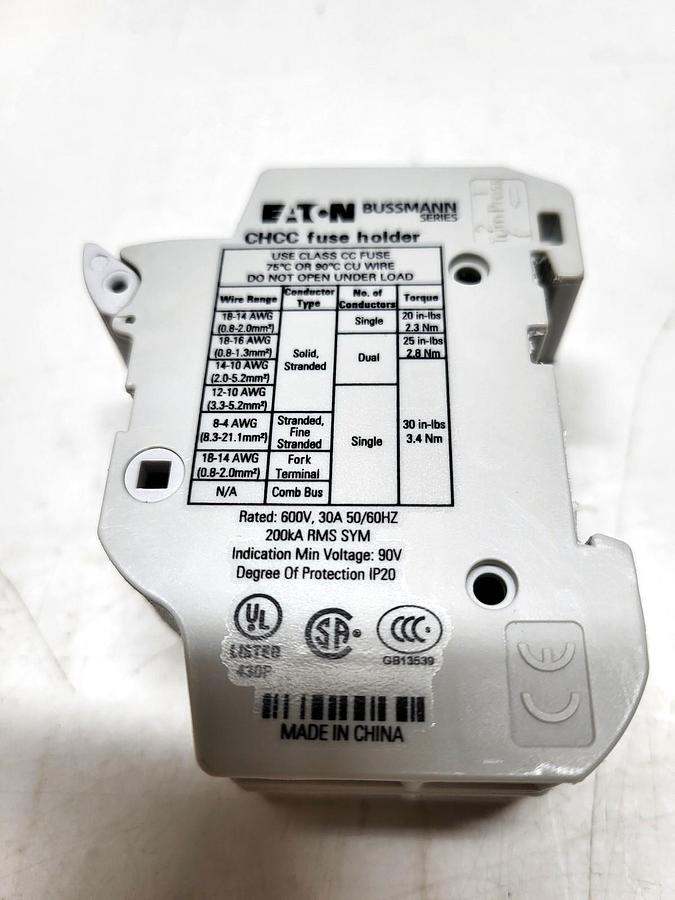 Eaton Bussmann CHCC nameplate