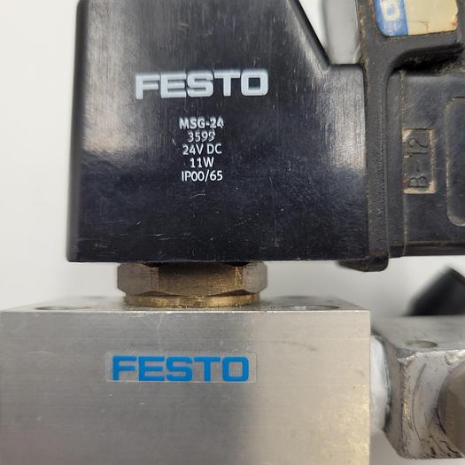 Used Festo MSG-24DC Solenoid Coil connected to Festo MC-2-1/8 Valve