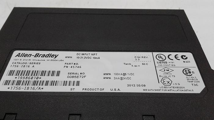 Used Allen-Bradley DC Input 16PT 1756-IB16 A