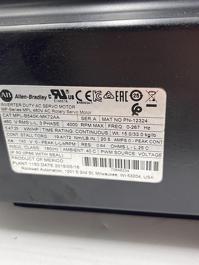 Used Allen-Bradley MPL-B540K-MK72AA, Wittenstein SP 100S-MC1-4-0K1-2K