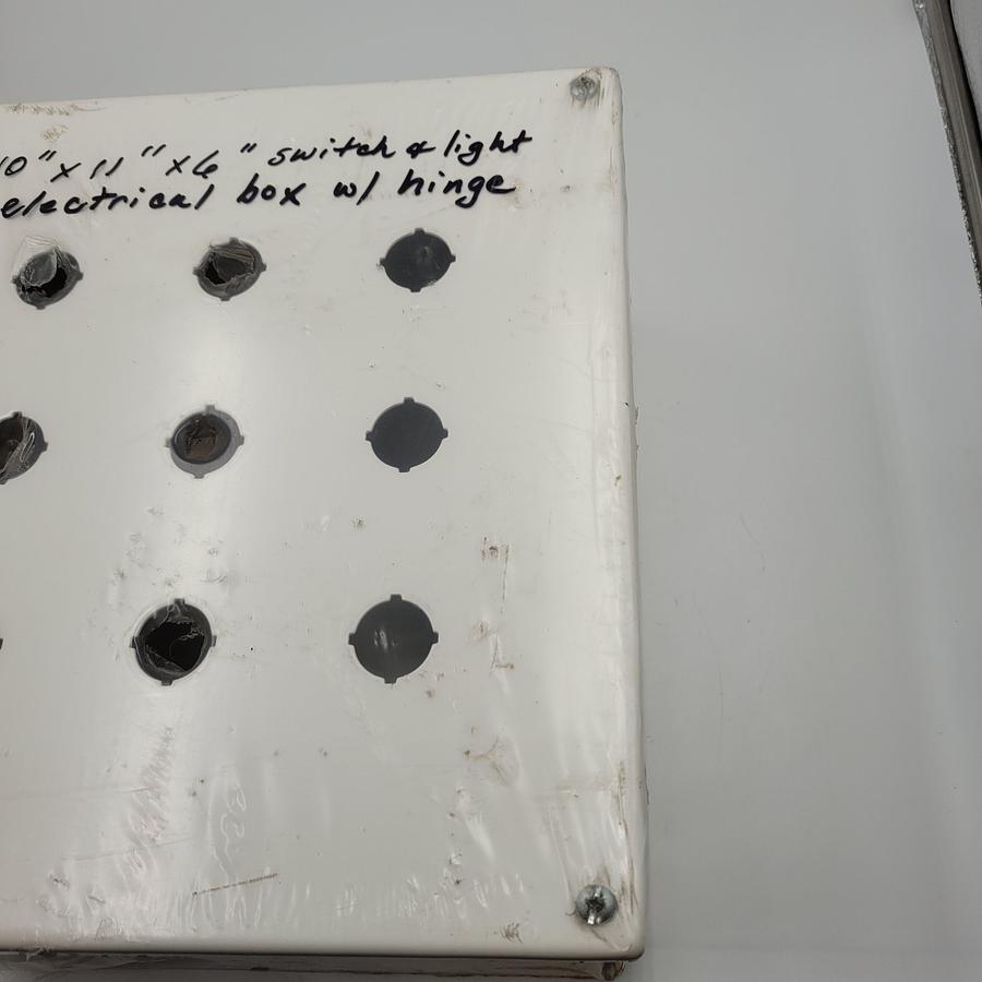 White painted steel switch & light electrical box enclosure in sealed plastic (4 - 3/16" mounting holes) 10" width x 11" hgt. x 6" deep*NEW*