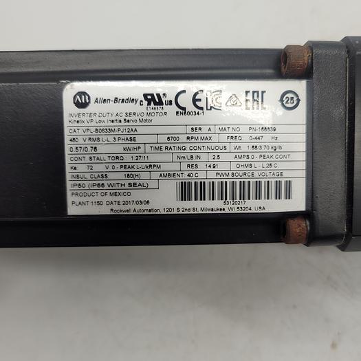 Used Allen-Bradley Inverter Duty AC Servo Motor VPL-B0633M-PJ12AA