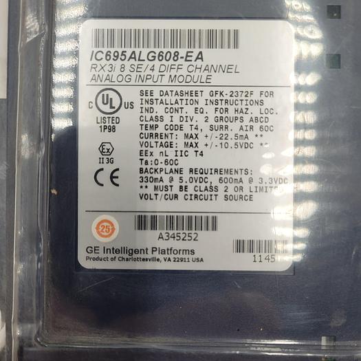 Used GE Intelligent Platforms IC6956ALG608-EA ANALOG INPUT MODULE RX3i 8 SE / 4 DIFF CHANNEL