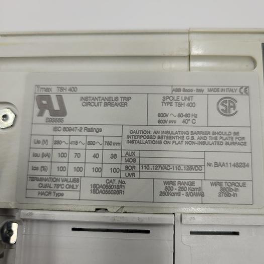 Used ABB CIRCUIT BREAKER PR221DS TMAX T5H 400 / 3 POLES