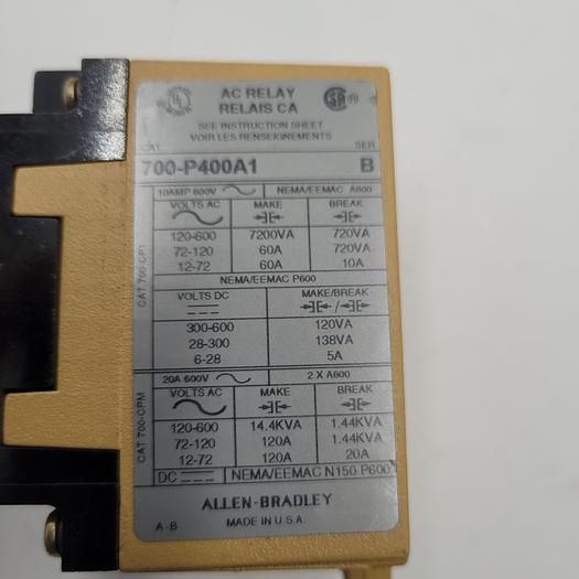 Used Allen-Bradley AC 700-P400A1 Control Relay