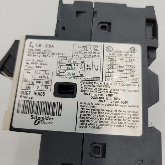 Used TELEMECANIQUE GV2ME07/1.6 - 2.5 A motor starter