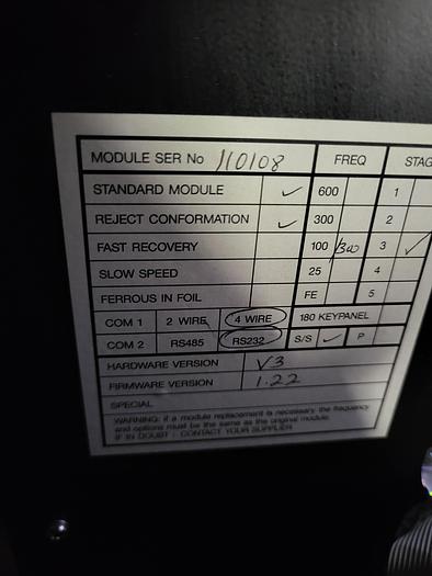 Used Safeline Metal detector 5” tall by 12” wide