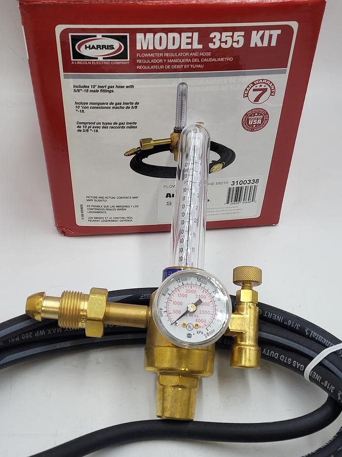 Harris Model 355 kit 3100338 inert gas (AR - He - N2) brass regulator 10' hose 5/8" - 18 fitting 58010 **NEW in box**