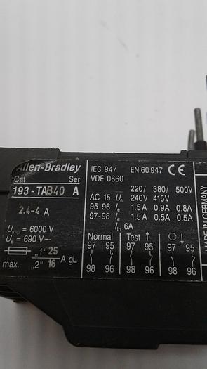 Used Allen-Bradley Overload Relay 193-TAB40 A
