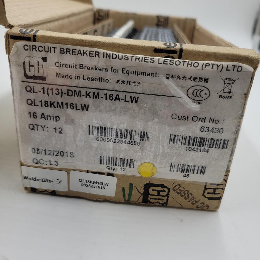 CIRCUIT BREAKER INDUSTRIES QL-1-DM-KM-16-LW / QL18KM16LW - 16 AMP circuit breaker *New in box**