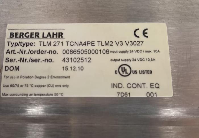 Used Berger Lahr TLM 271 TCNA4PE TCM2 V3 V3027