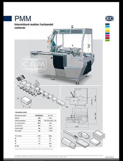 Used PMM intermittent motion horizontal cartoner