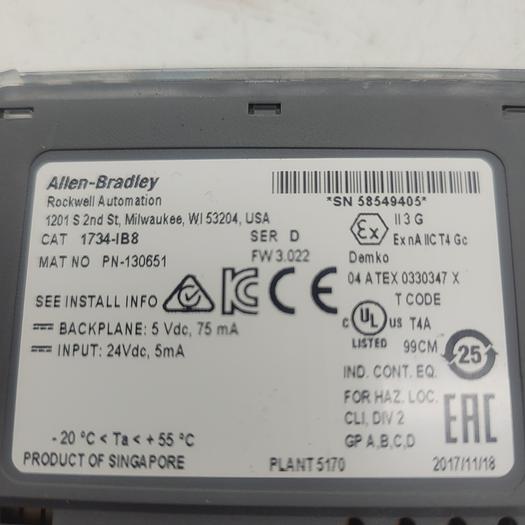 Used Allen-Bradley Sink Input 24VDC 1734-1B8