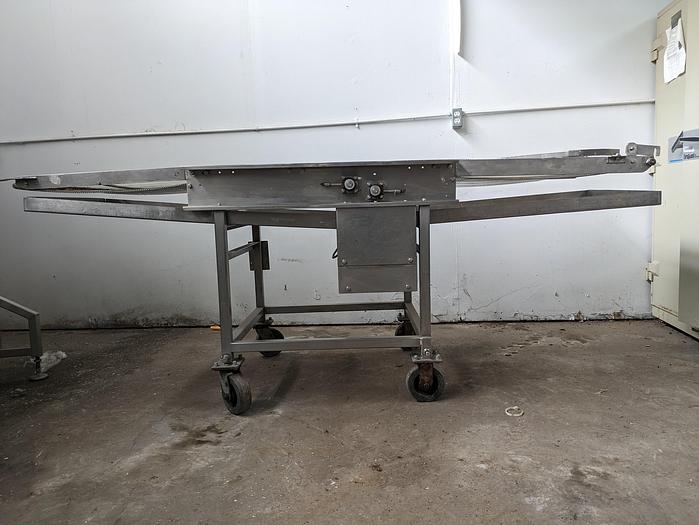 Used  24" wide wire belt 8' long 36" tall 120v all stainless with drip pan with 2" center drain and 6" casters