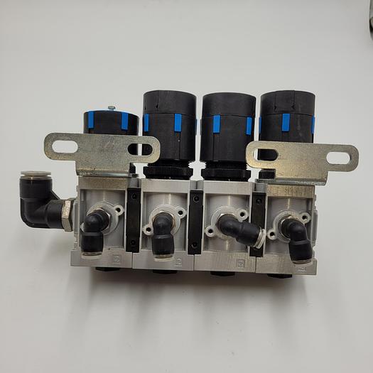 Used FOUR Festo regulators MS4-LRB-1/4-D6-AS with bracket & air-line elbows
