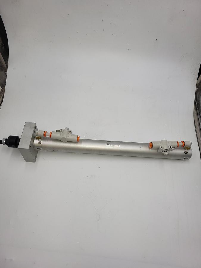 Used SMC NCDGBA32-1300 Round Body Cylinder: 1 1/4 in Bore, 16 in Stroke & floating joint SMC 3G1-44C / 3" mounting plate