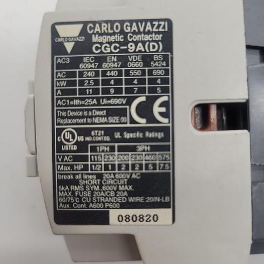 Used Carlo Gavazzi Magnetic Contactor CGC-9A Ser.D