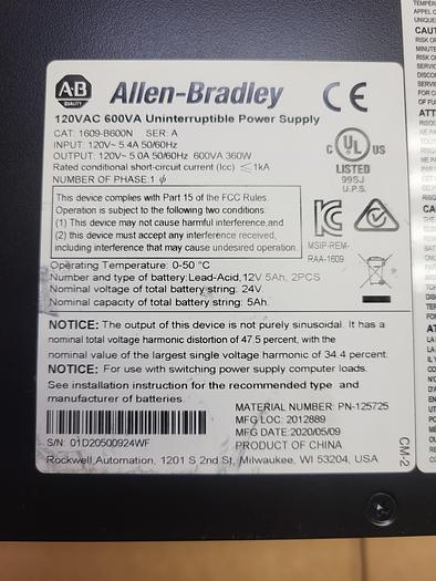 Allen-Bradley 1609-B600N Ser.A Uninterruptible Power Power Supply *New* Not in Box