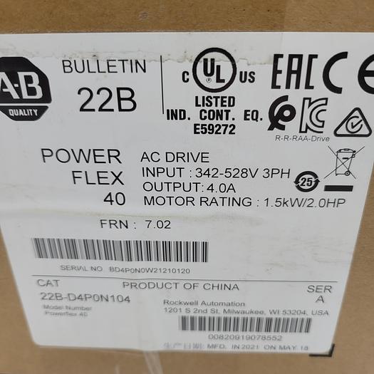 Powerflex 40 2HP 22B-D4P0N104 Ser.A SAME DAY SHIPPING Sealed Athentic AB NOS
