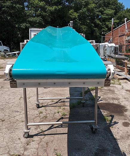 Used Blue belt stainless incline conveyor on wheels 22' long 30" wide thermodrive belt