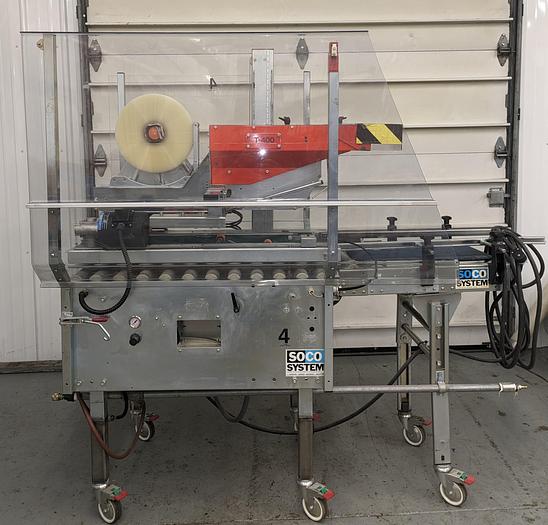 Used soco T400 auto flap closer case sealer with infeed conveyor