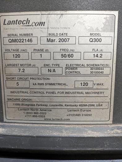 Used Lantech Q300 Stretch wrapper extended height 110" with 30" FDS