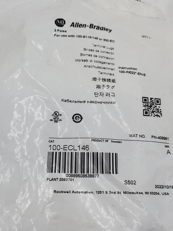 Allen Bradley 100-ECL146 Connection Module *NEW SEALED BAG*