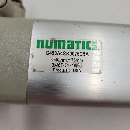 Used NUMATICS G45A4SK0075C5A pneumatic cylinder w/ brackets & mounting stem