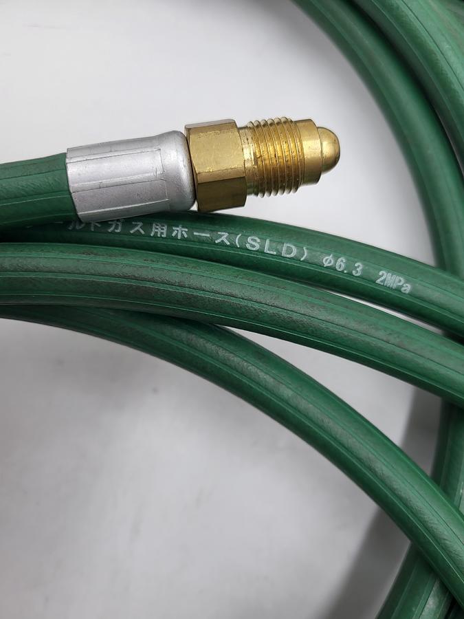 Used BRIDGESTONE 1/4" green OXYGEN HOSE FOR PRESSURIZED GAS cylinder 3' long