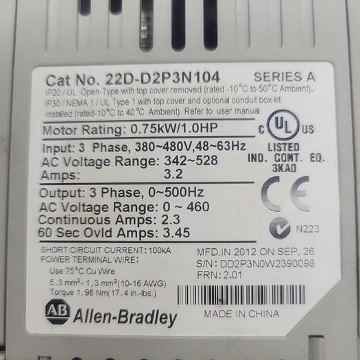 Used Allen-Bradley Power Flex 40P 22D-D2P3N104