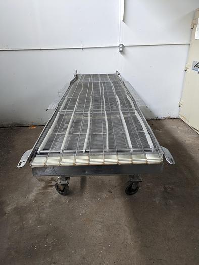 Used  24" wide wire belt 8' long 36" tall 120v all stainless with drip pan with 2" center drain and 6" casters