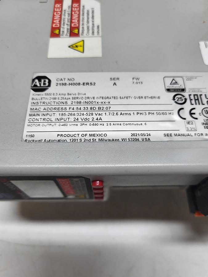 Used Allen-Bradley Kinetix 5500S2 2198-H008-ERS2 Ser.A