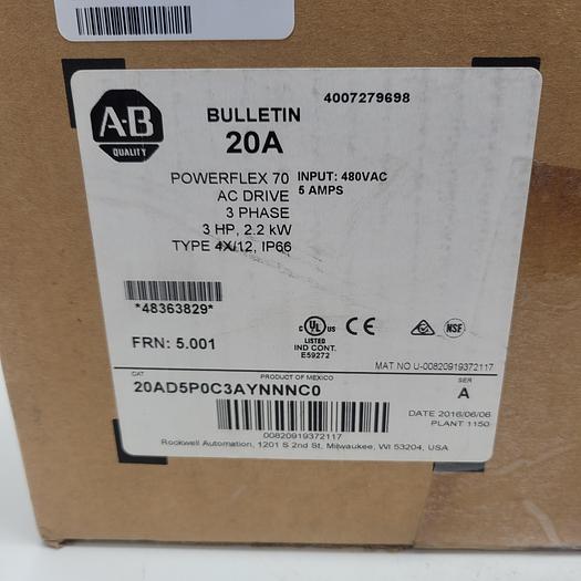 Allen-Bradley Bulletin 20A Power Flex 70 AC Drive 20AD3P4C3AYNNNC0