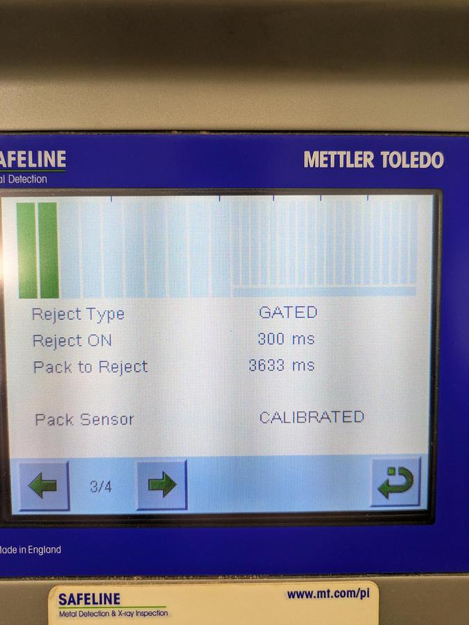 Used Safeline metal detector model SL1500, stainless conveyor, pneumatic reject