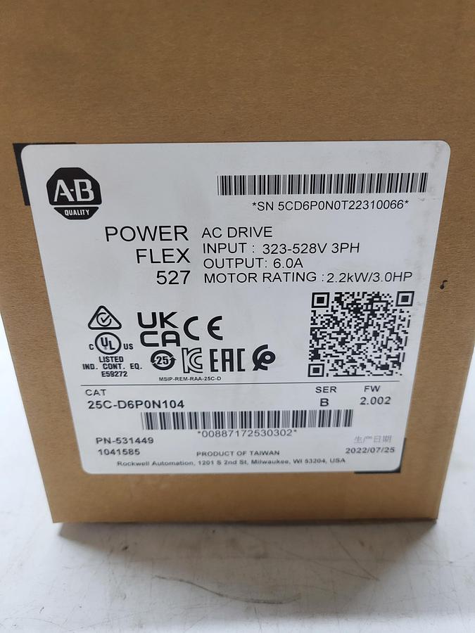 Allen-Bradley Powerflex 527 AC Drive 25C-D6P0N104 Ser.B *NEW*