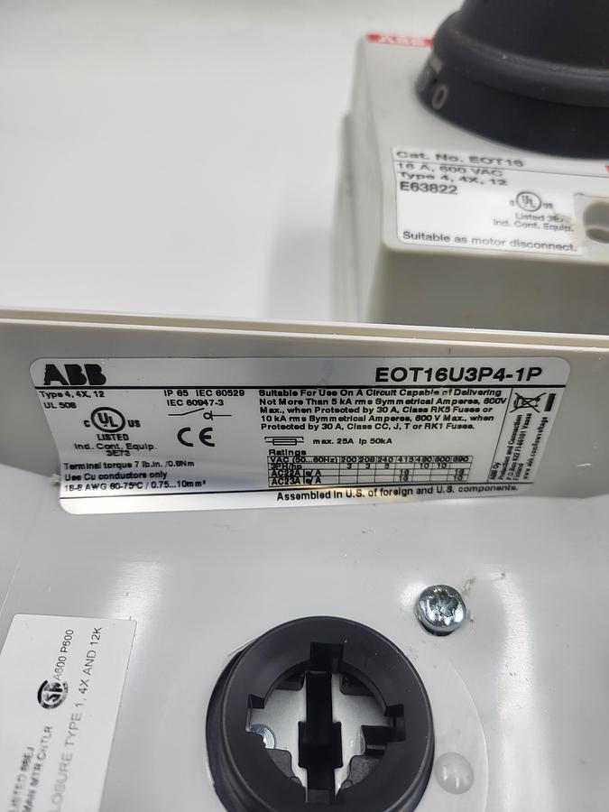 Used ABB EOT16U3P4-1P disconnect switch E63822