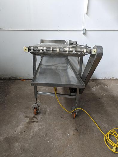Used Stainless Conveyor 22" wide wire belt 6' long 42" tall adjustable legs with casters 120v 