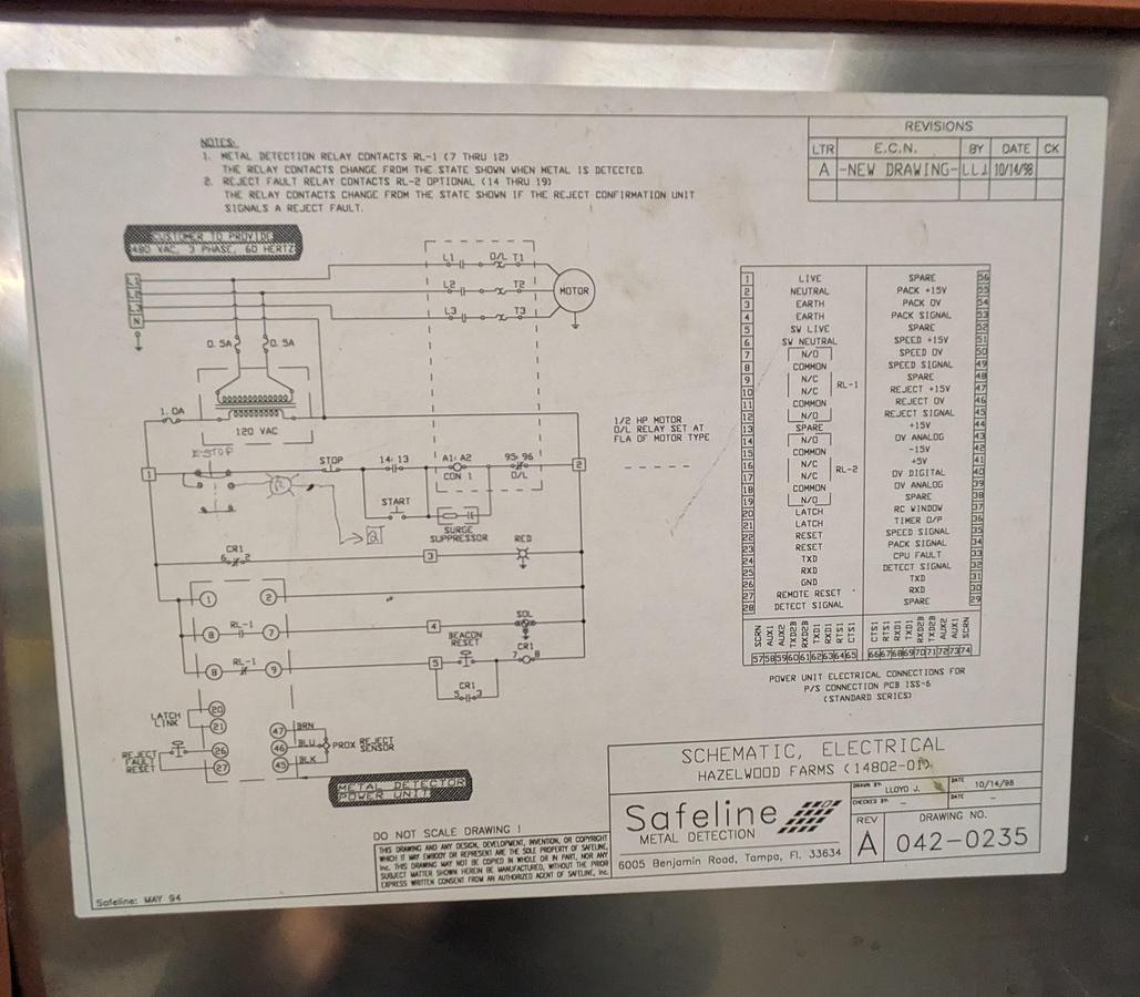 Used Safeline metal detector, stainless steel frame 