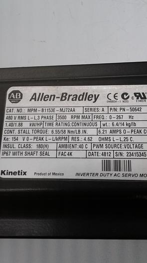 Used Allen-Bradley Inverter Duty AC Servo Motor MPM-B1153E-MJ72AA