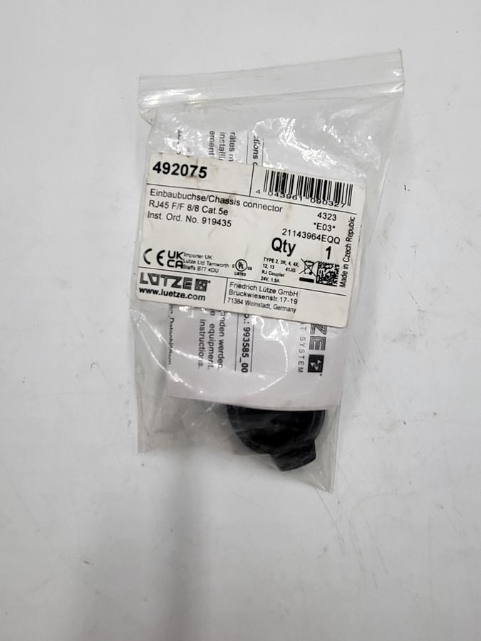 LUTZE Inc. 492075 Industrial Network Connectivity Panel Pass Through RJ45 F/F 8/8 Cat5e * NEW*
