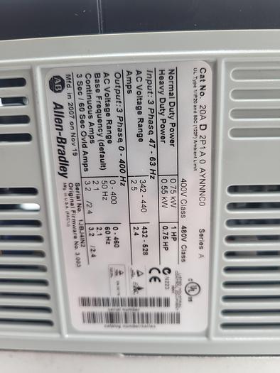 Used Allen-Bradley Powerflex 70 20A D 2P1A 0 AYNNNC0 Ser.A