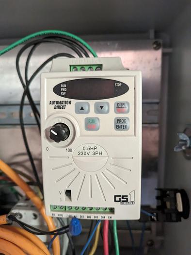 Used conveyor, stainless steel frame, 19" wide 20' long plastic modular belt adjustable leg with casters.