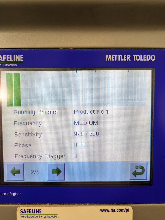 Used Safeline metal detector model SL1500, stainless conveyor, pneumatic reject