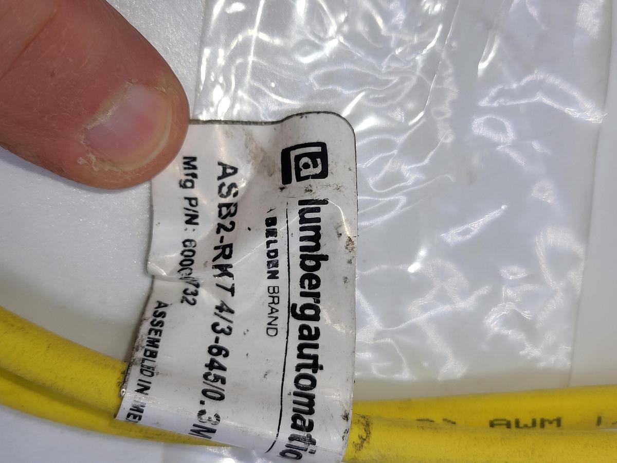 Used Lumberg Automation ASB 2-RKT 4-3-645/0.3M Cordset, Splitter, M12 Male To 2 X M12 Female