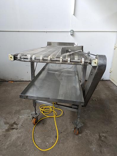 Used Stainless Conveyor 22" wide wire belt 6' long 42" tall adjustable legs with casters 120v 