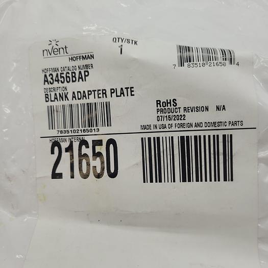 Nvent Hoffman A3456BAP Blank Adapter Plate