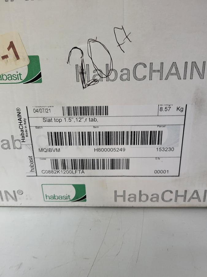 Habasit Slat top 1.5", 12", r tab, MQIBVM C0882K1200LFTA
