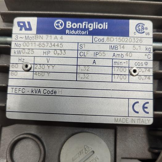 BONFIGLIOLI .33 HP BN71A4 - 8D15020326 - 230/460 1700 RPM