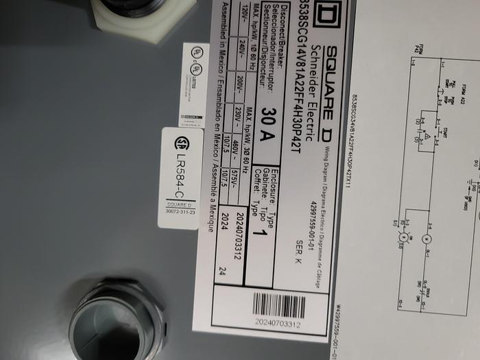 Square D Schneider Electric 8538SCG14V81A22FF4H30P42T Ser.K